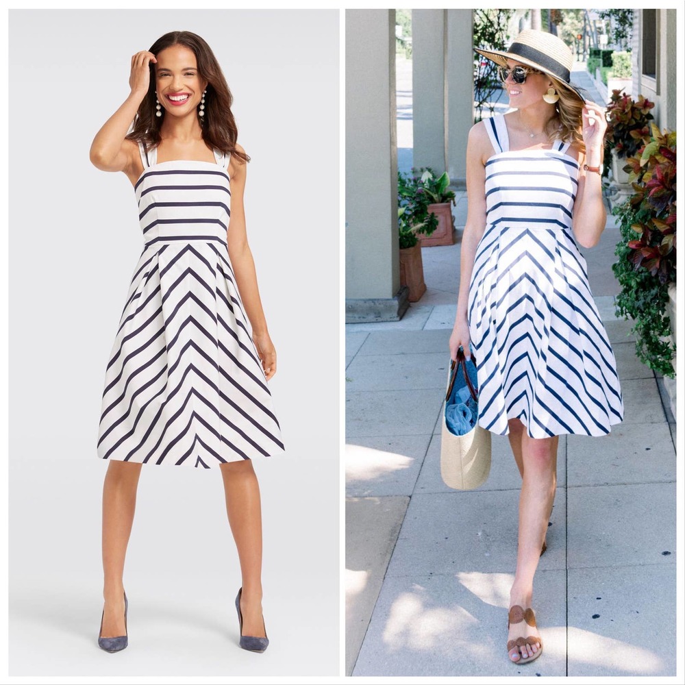 Draper James Nautical Stripe Wentworth White and Navy Midi Dress Size 8